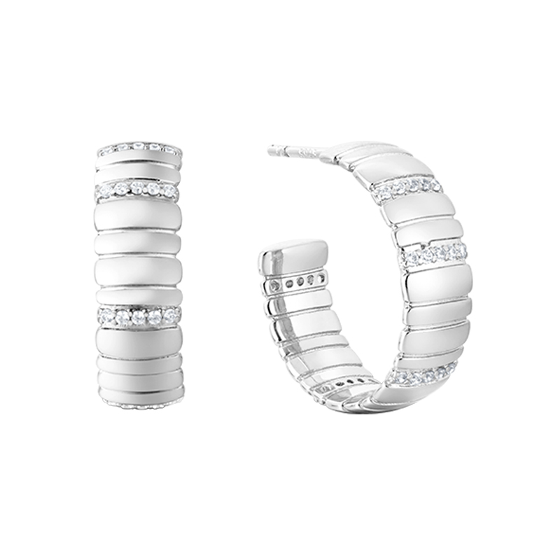 ARSIS – Pavé Snake Chain Wide Pattern Hoop Earrings(Silver)