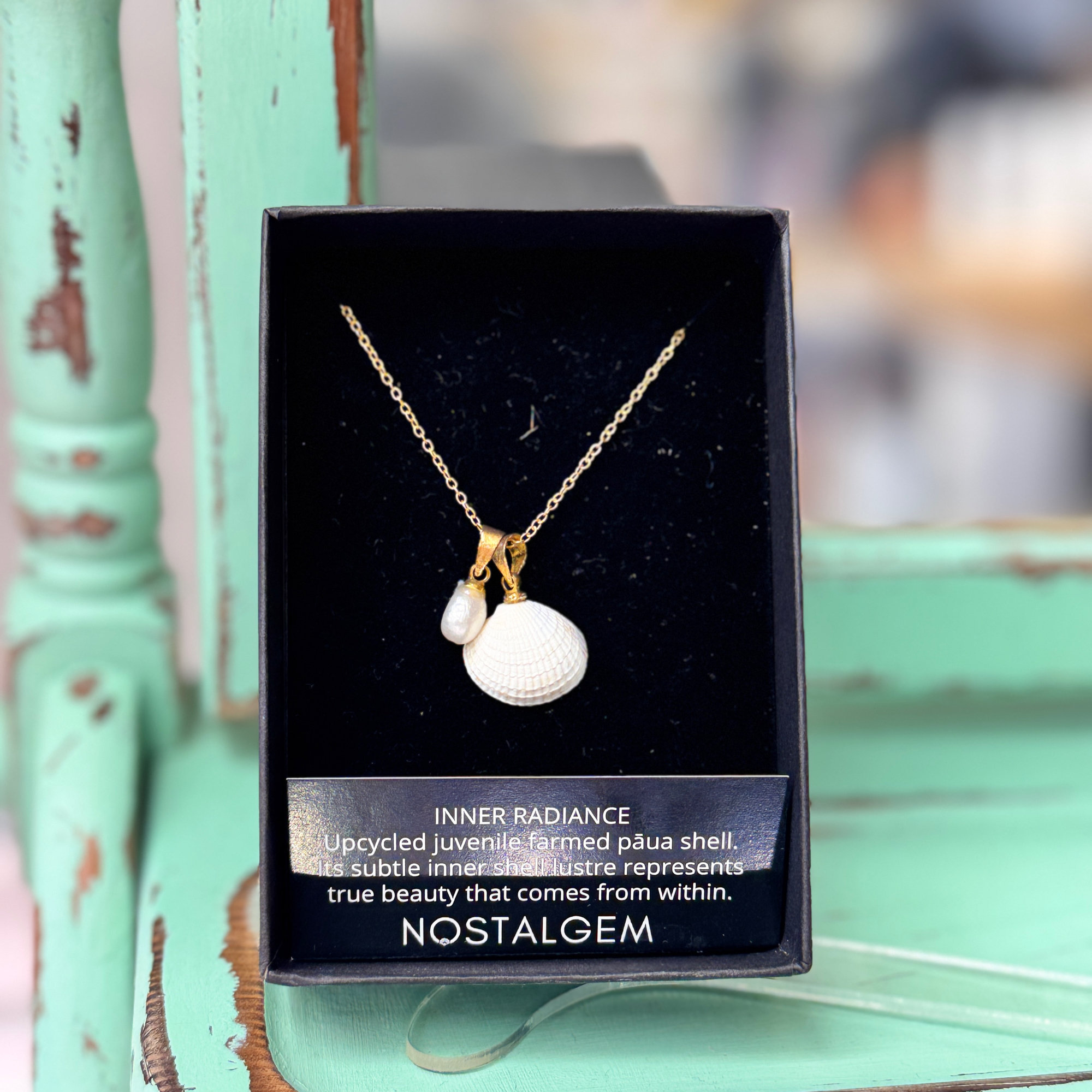 Nostalgem small white shell and a freshwater pearl Necklace