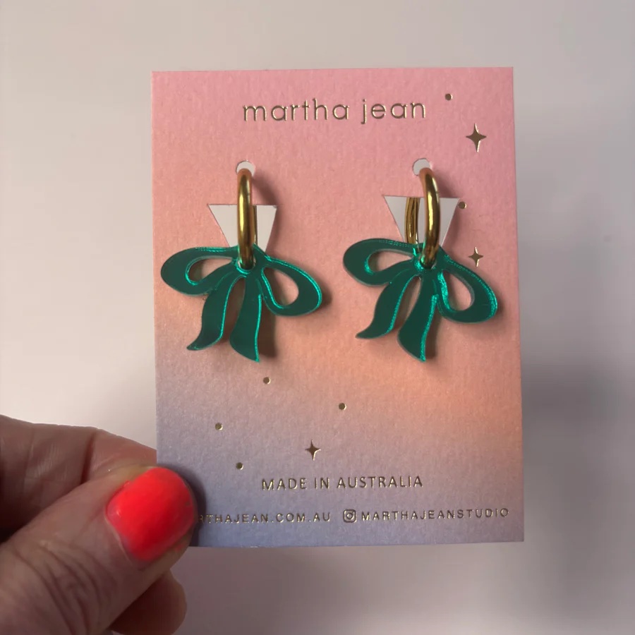 Martha Jean- FLOPPY BOW EARRINGS – GREEN