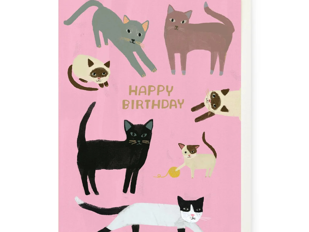 CATS ON PINK BIRTHDAY CARD