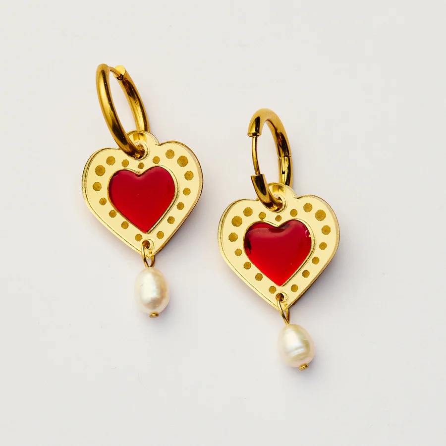 Martha Jean- SHERBERT HEART EARRINGS – GOLD / RED