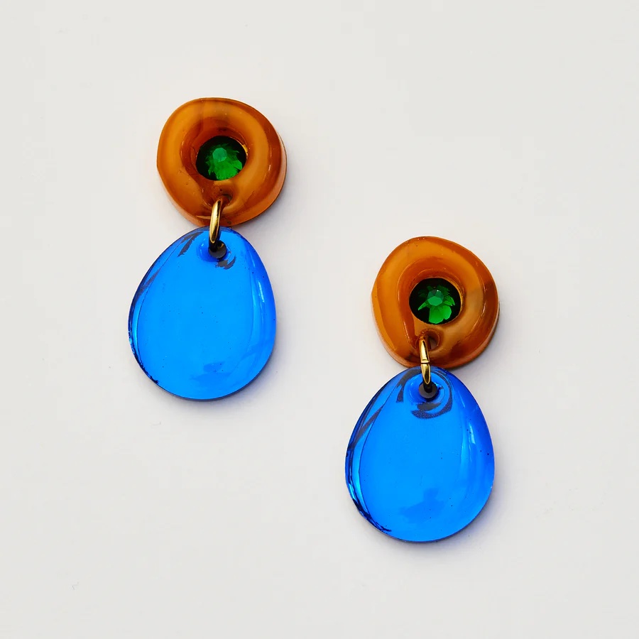 Martha Jean- JAM GEM EARRINGS – BROWN / COBALT