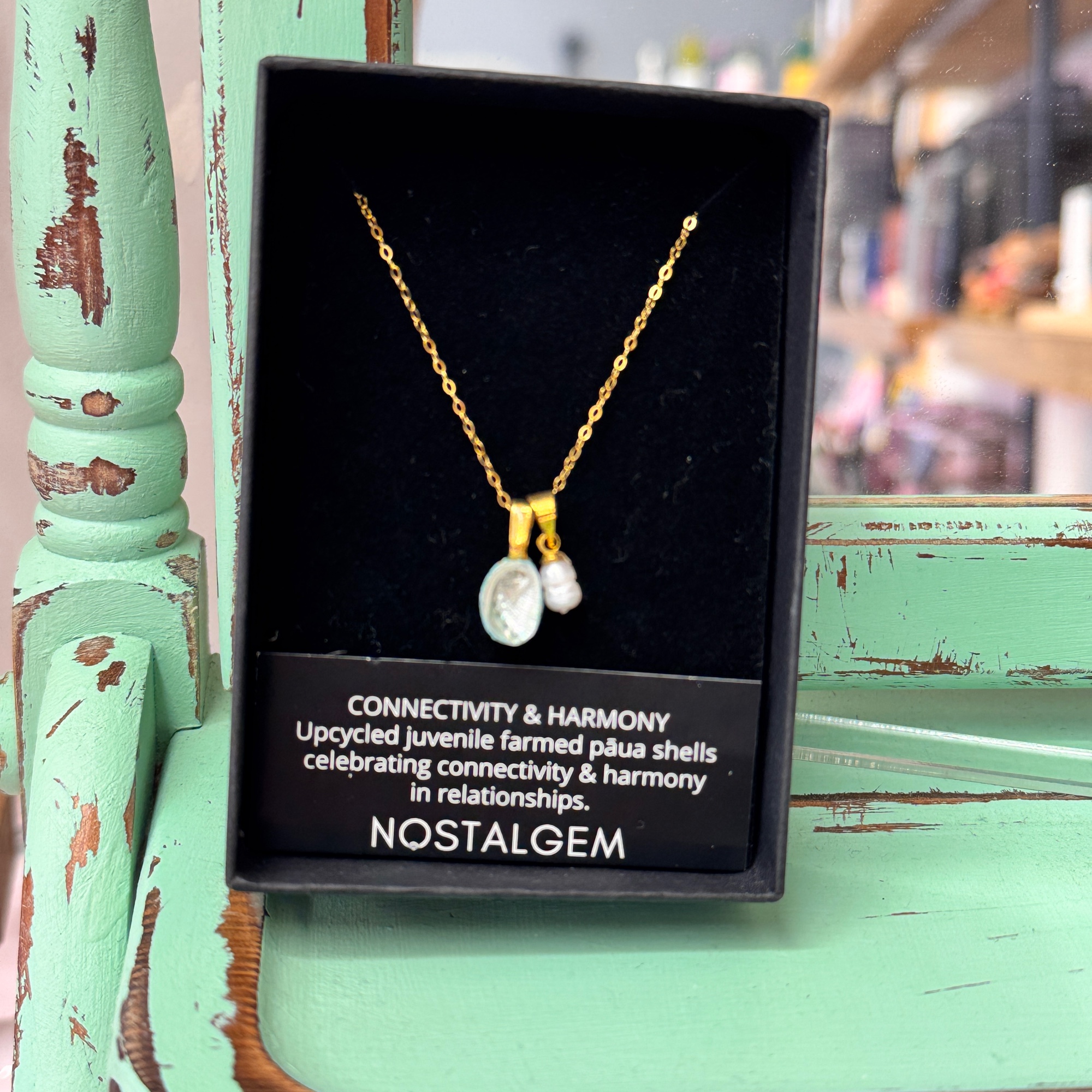 Nostalgem Tiny Pāua & Pearl Shell Pair Necklace