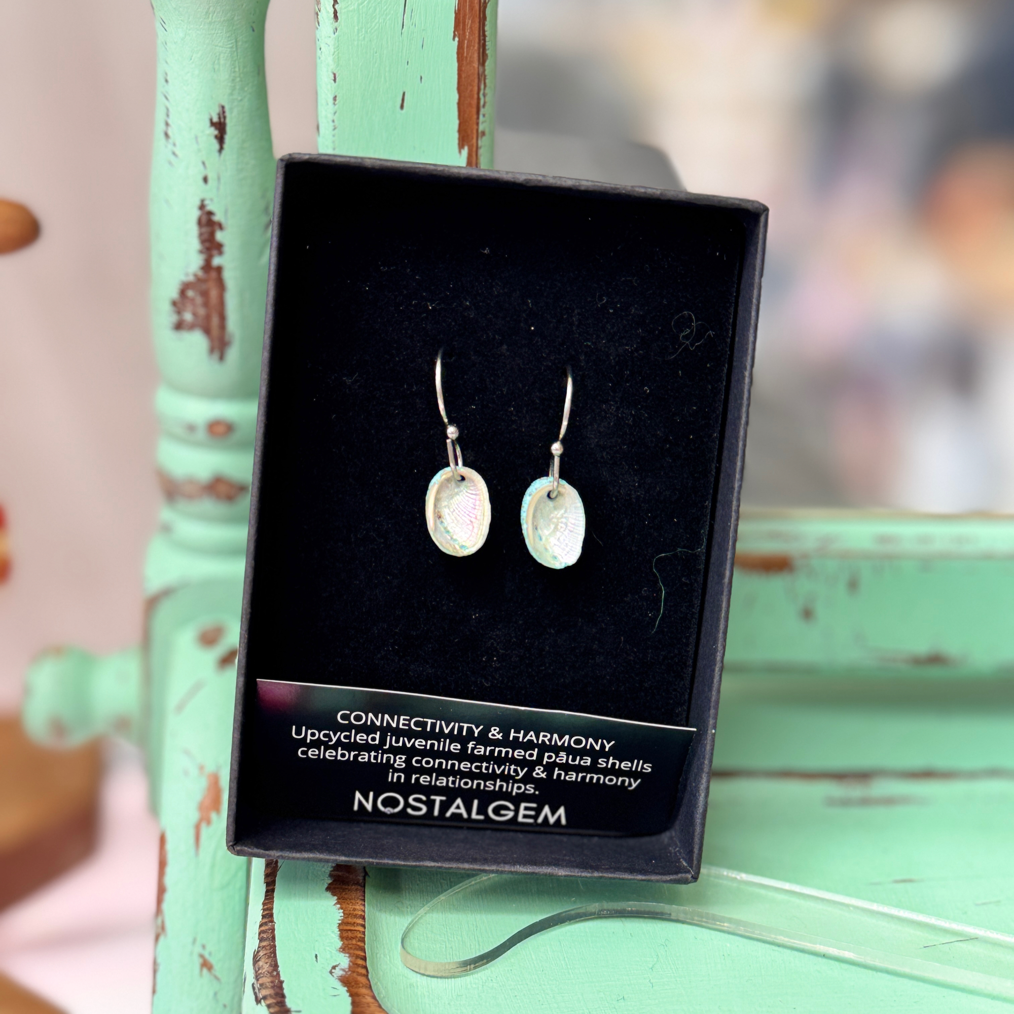 Nostalgem- Paua Shell Dangle Hook Earrings
