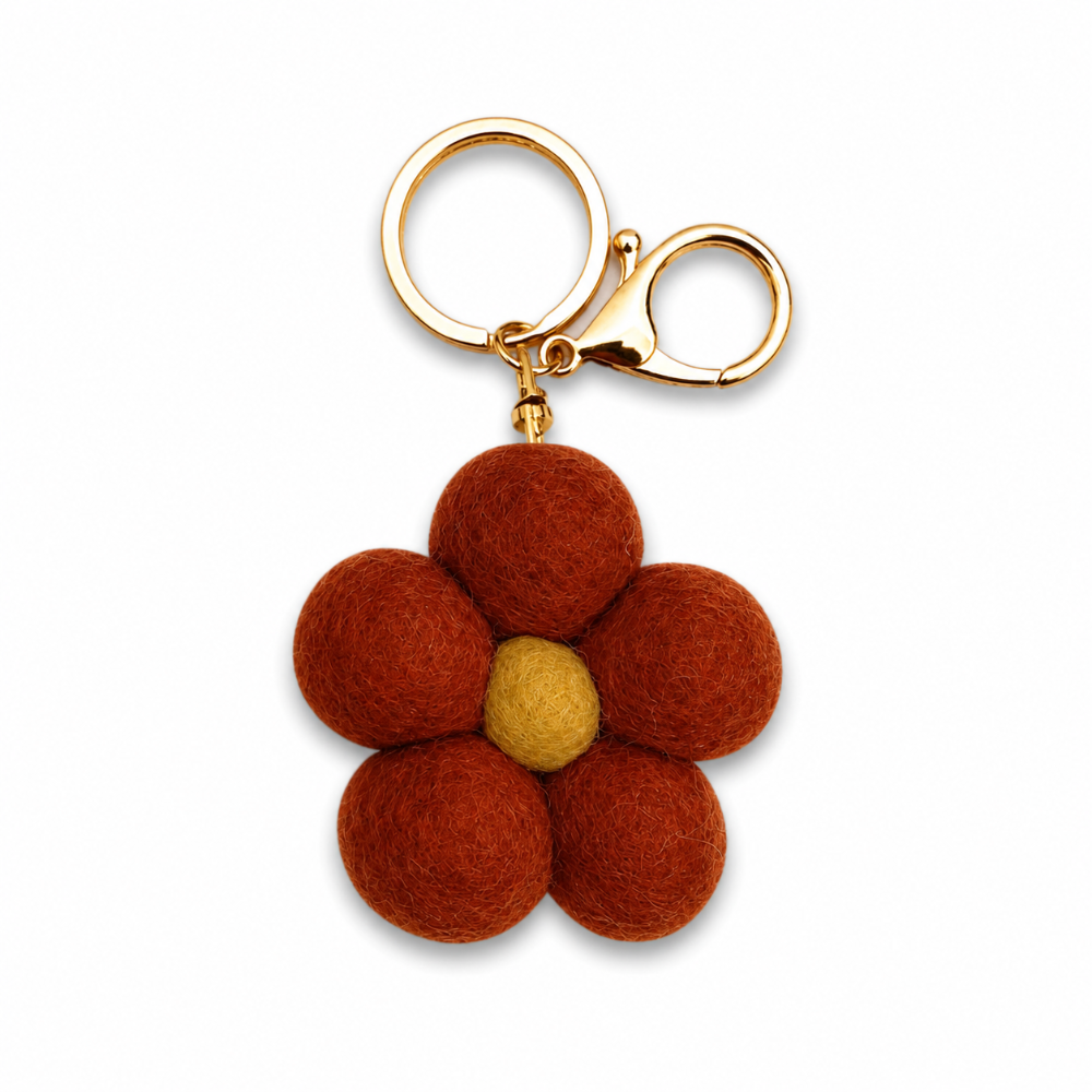 Home Dweller- Felt Flower Keychain – Deep Red