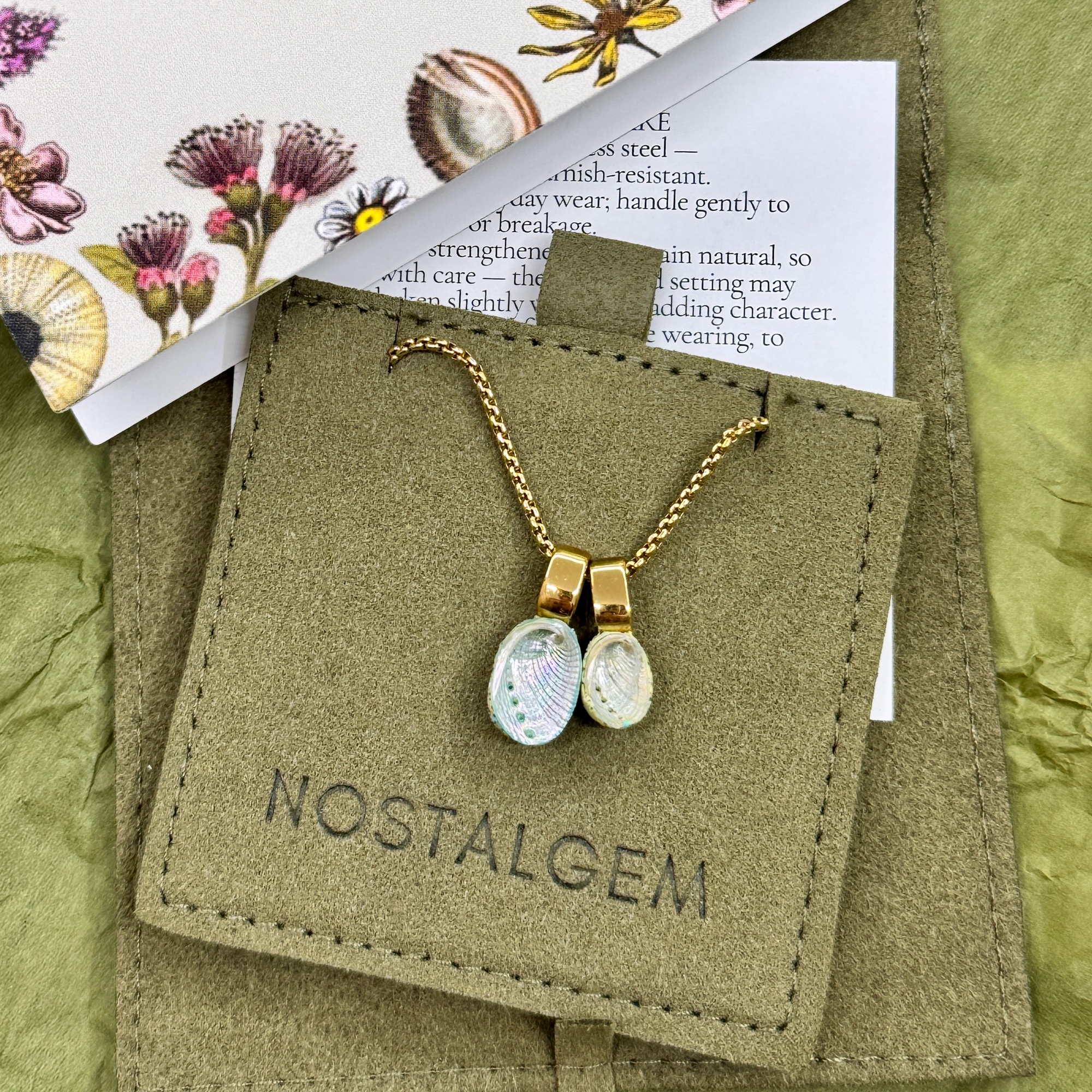 Nostalgem- Pāua Shell Pair Necklace | NZ Pāua + Pāua/ Gold