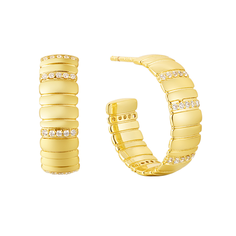 ARSIS – Pavé Snake Chain Wide Pattern Hoop Earrings (Gold)