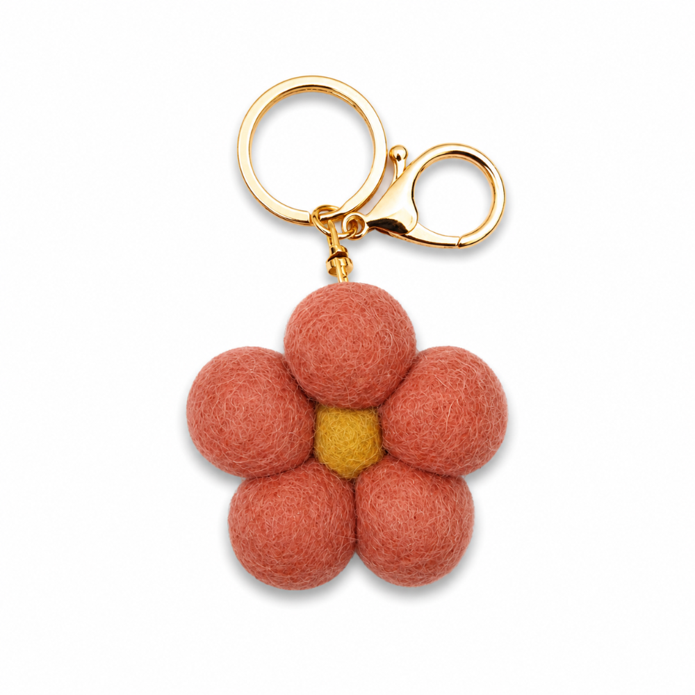 Home Dweller – Felt Flower Keychain – Rust