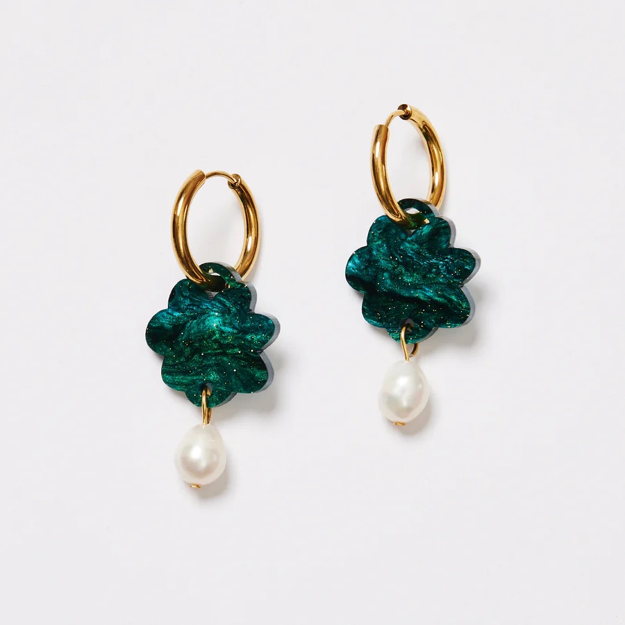 Martha Jean- CLOUD + PEARL EARRINGS – EMERALD
