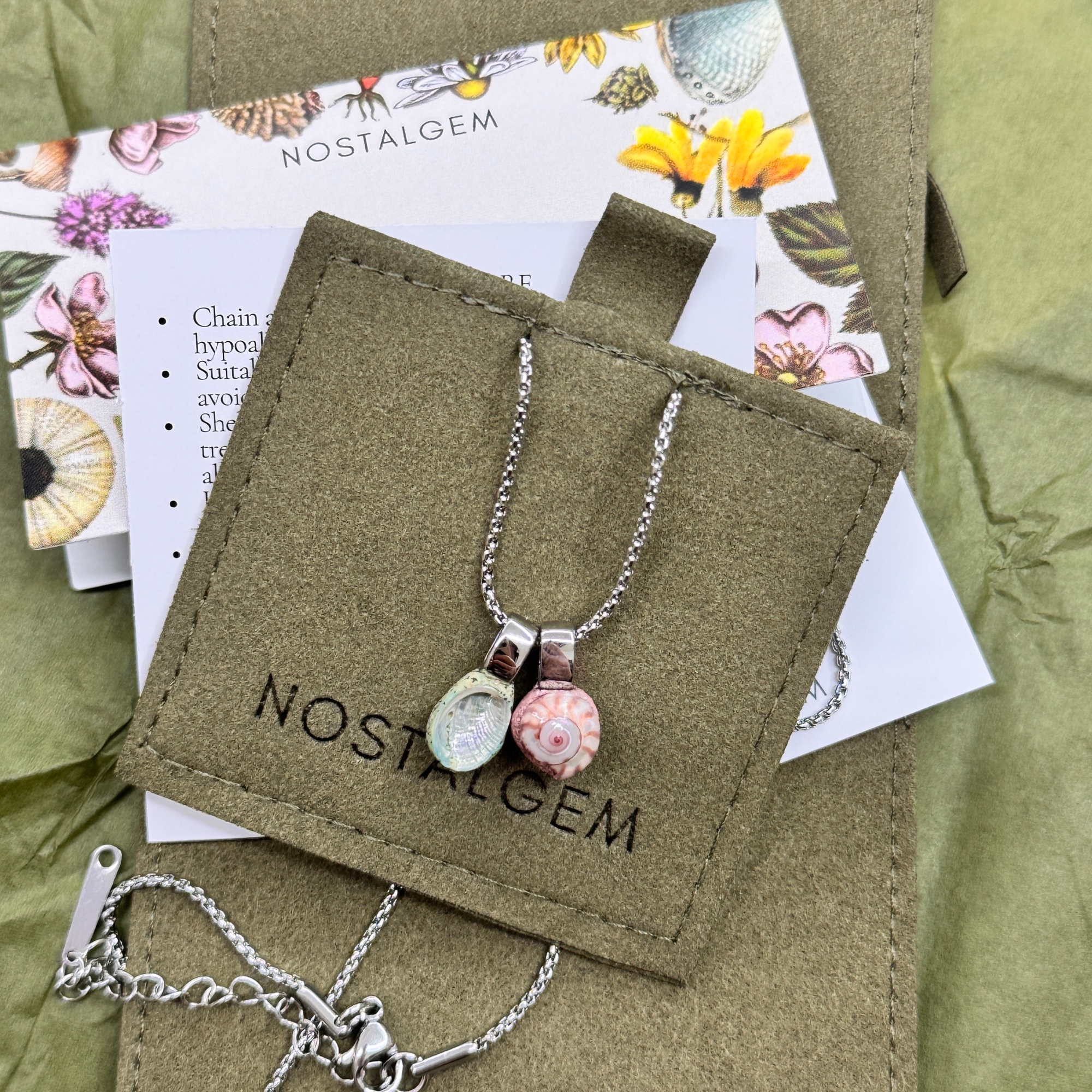 Nostalgem- Pāua Shell Pair Necklace | NZ Pāua + Kōta / Sliver