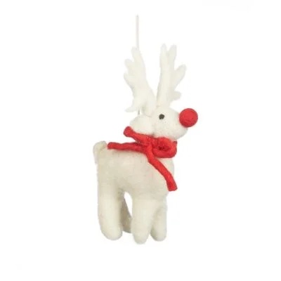 Handmade Felt Biodegradable Christmas White Rudolph Hanging Dec…