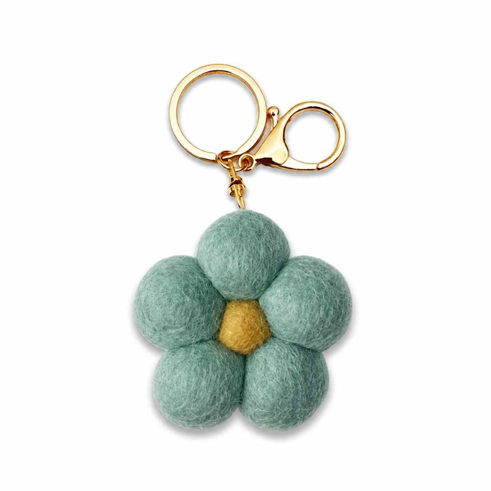 Home Dweller- Felt Flower Keychain – Turquoise